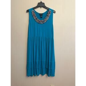 Lane Bryant Teal Beaded Neck Sleeveless Tiered Dress Size 14/16